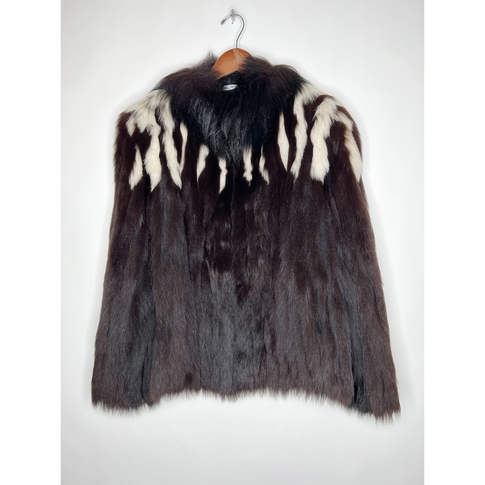 Vintage Saga Furs Fox Fur Coat Brown White Stripe Norway Blue Fox Wilsons Small